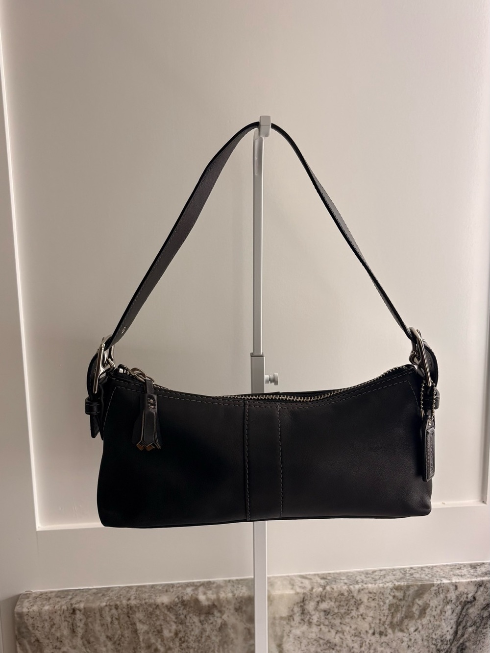 Classic Black Leather Shoulder Bag